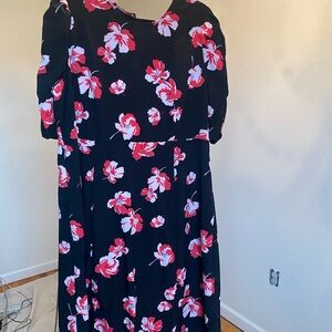NWT Black dress with bold pink flowers